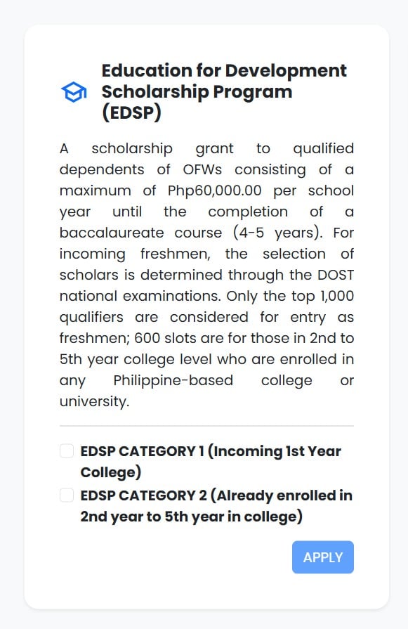 Education for scholarship program EDSP