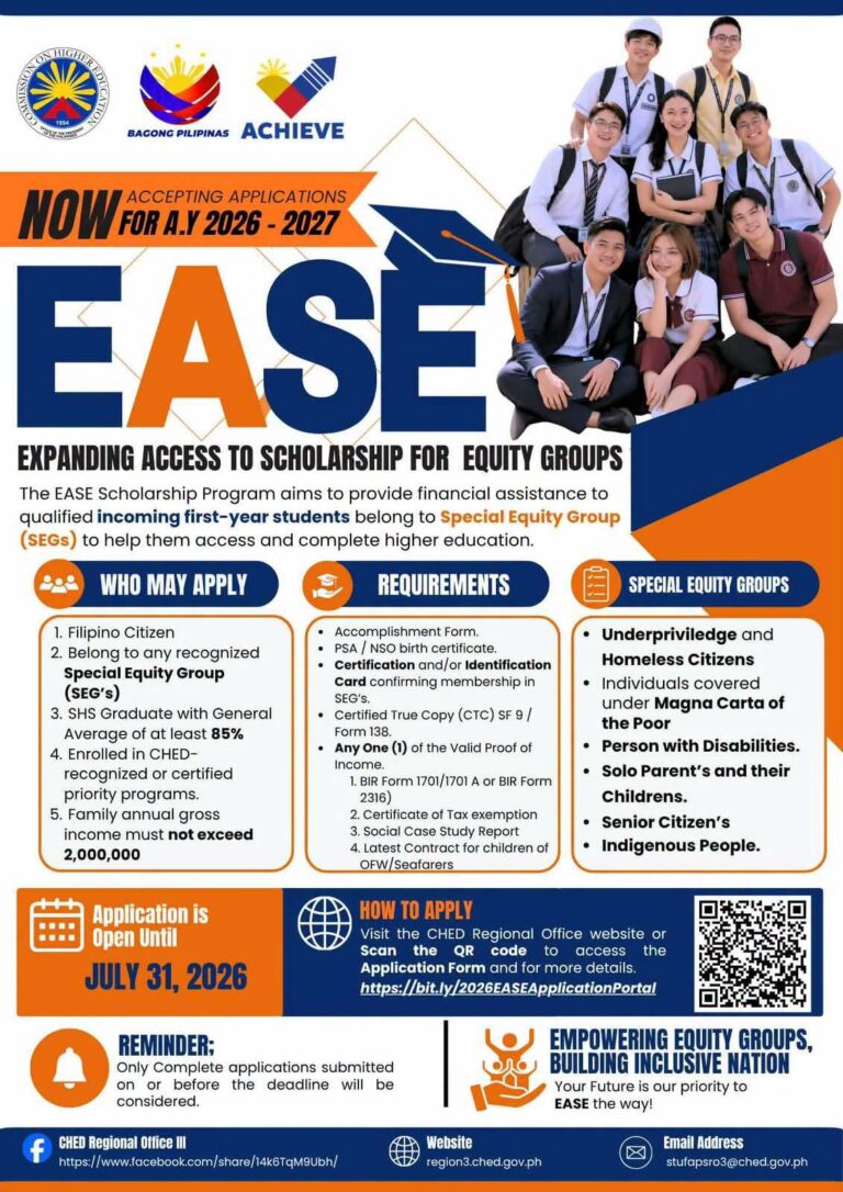 CHED EASE Scholarship Program A.Y. 2026–2027 - APPLICATIONS OPEN ...