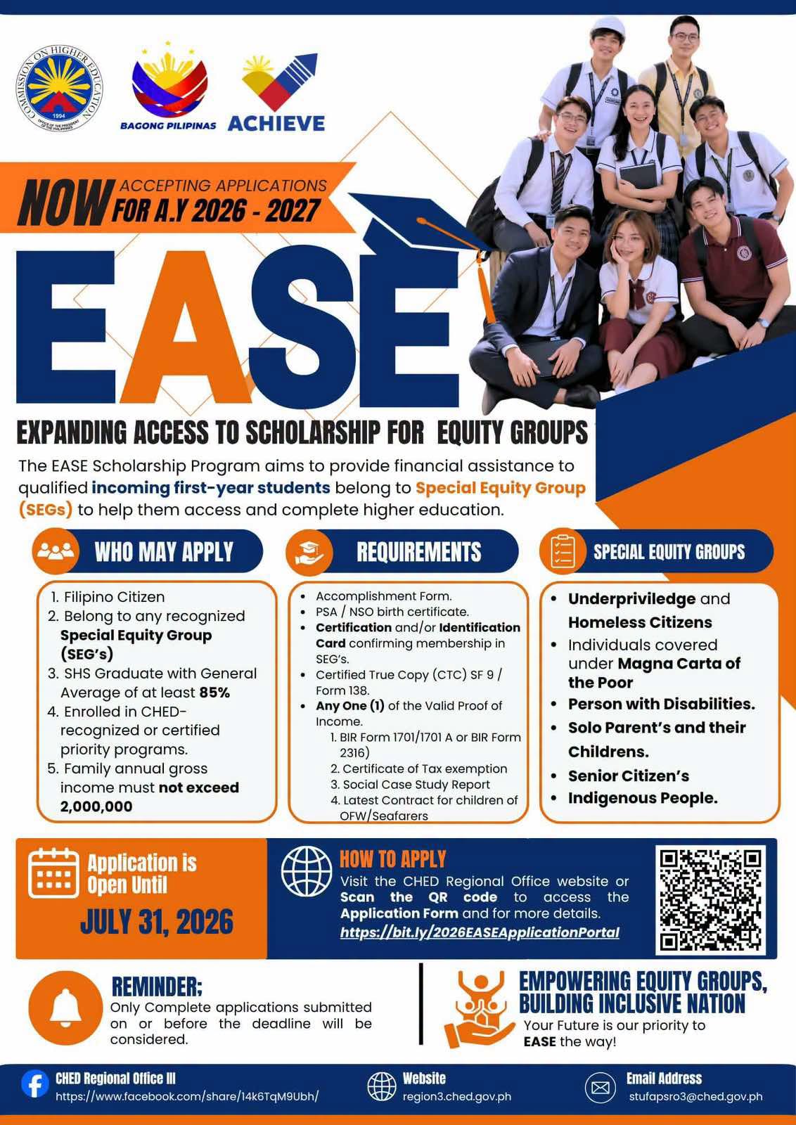 CHED EASE Scholarship program Expanding Access to Scholarship for Equity Groups