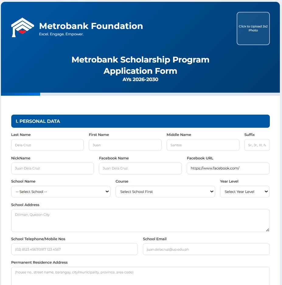 MetroBank Foundation Scholarship Program Application Form