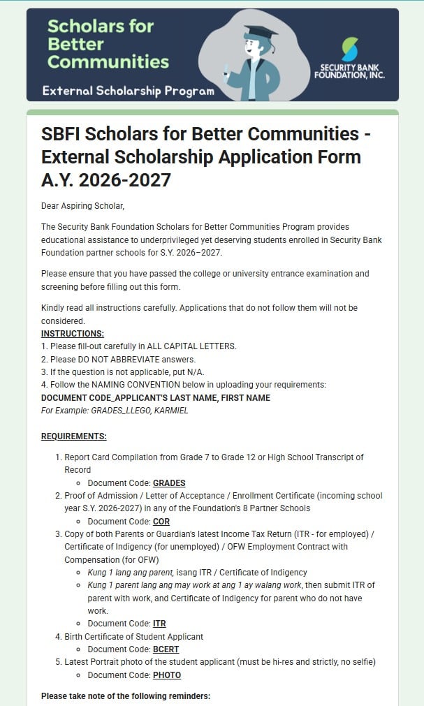Security Bank Scholarship Program