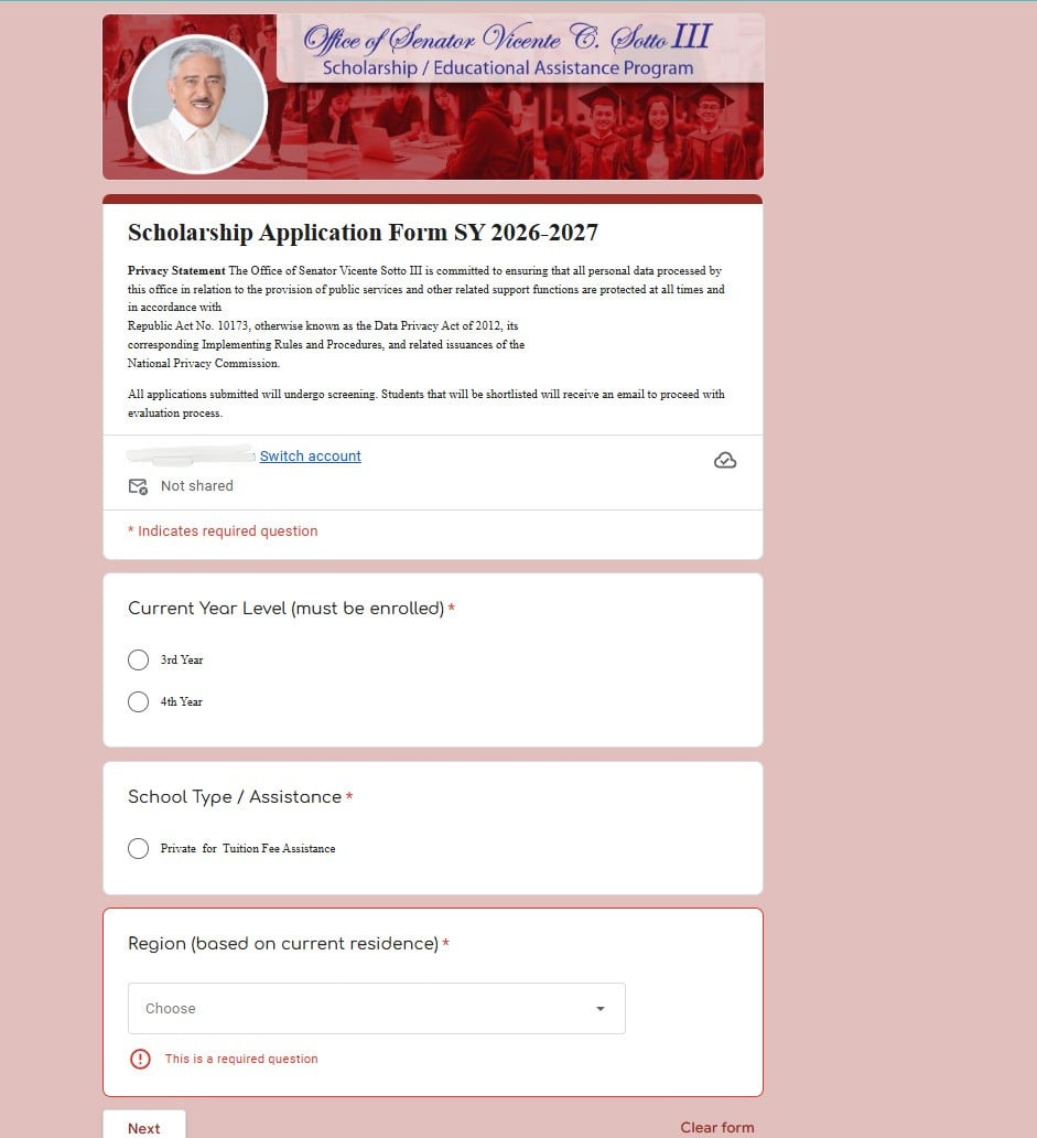 Senator Tito Sotto Scholarship 2026 form