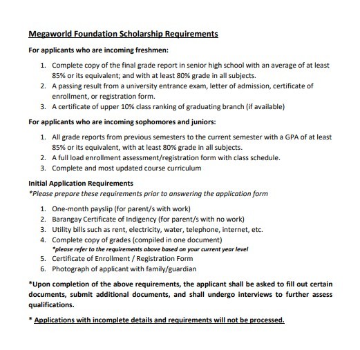 Megaworld Foundation Scholarship Programs