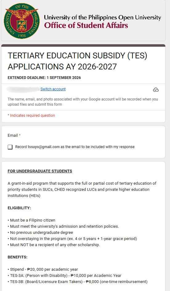 UPOU TES Application form